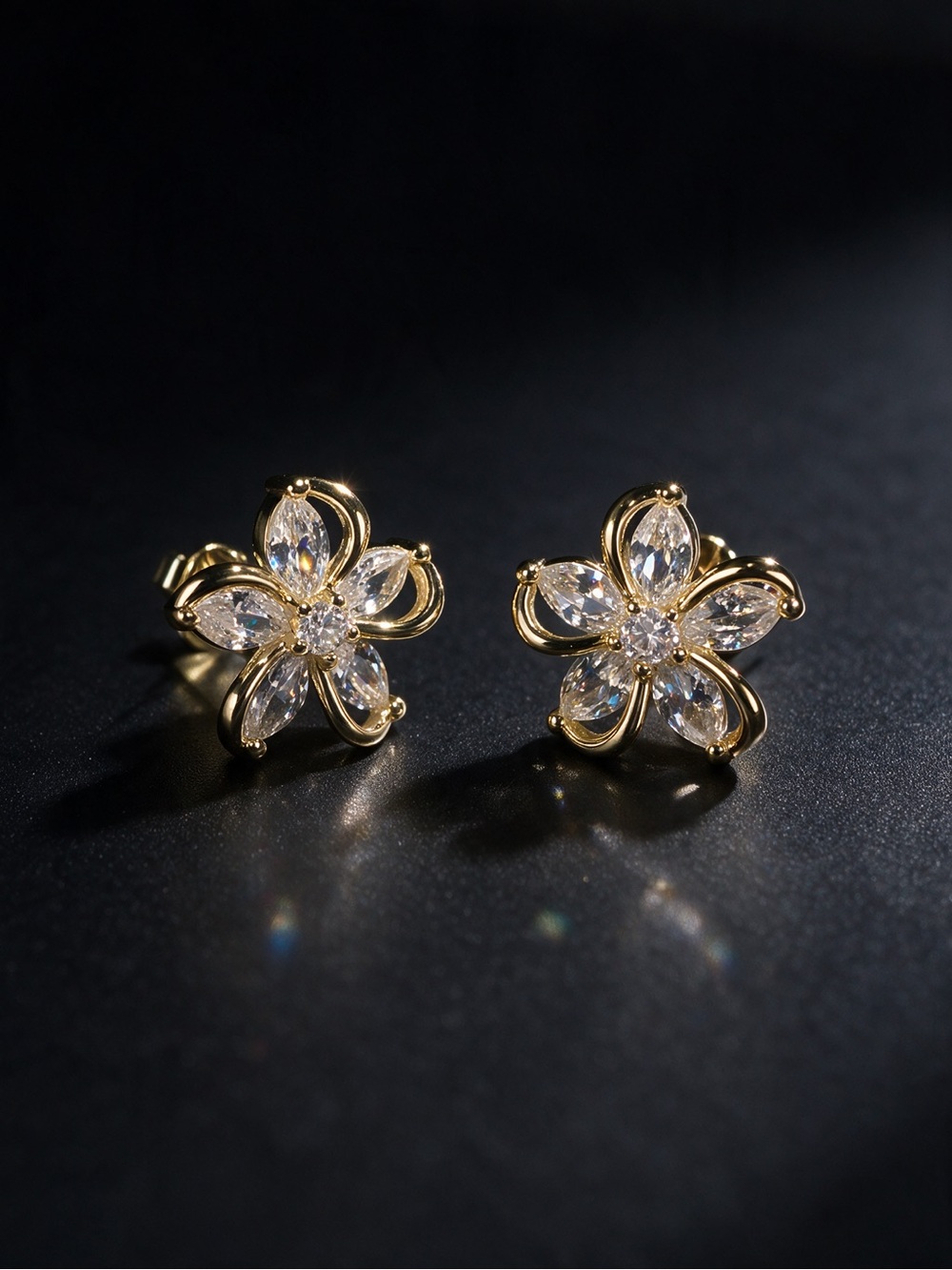Flower Stud Earrings, 14K YELLOW Gold Filled, D VVS1 Moissanite